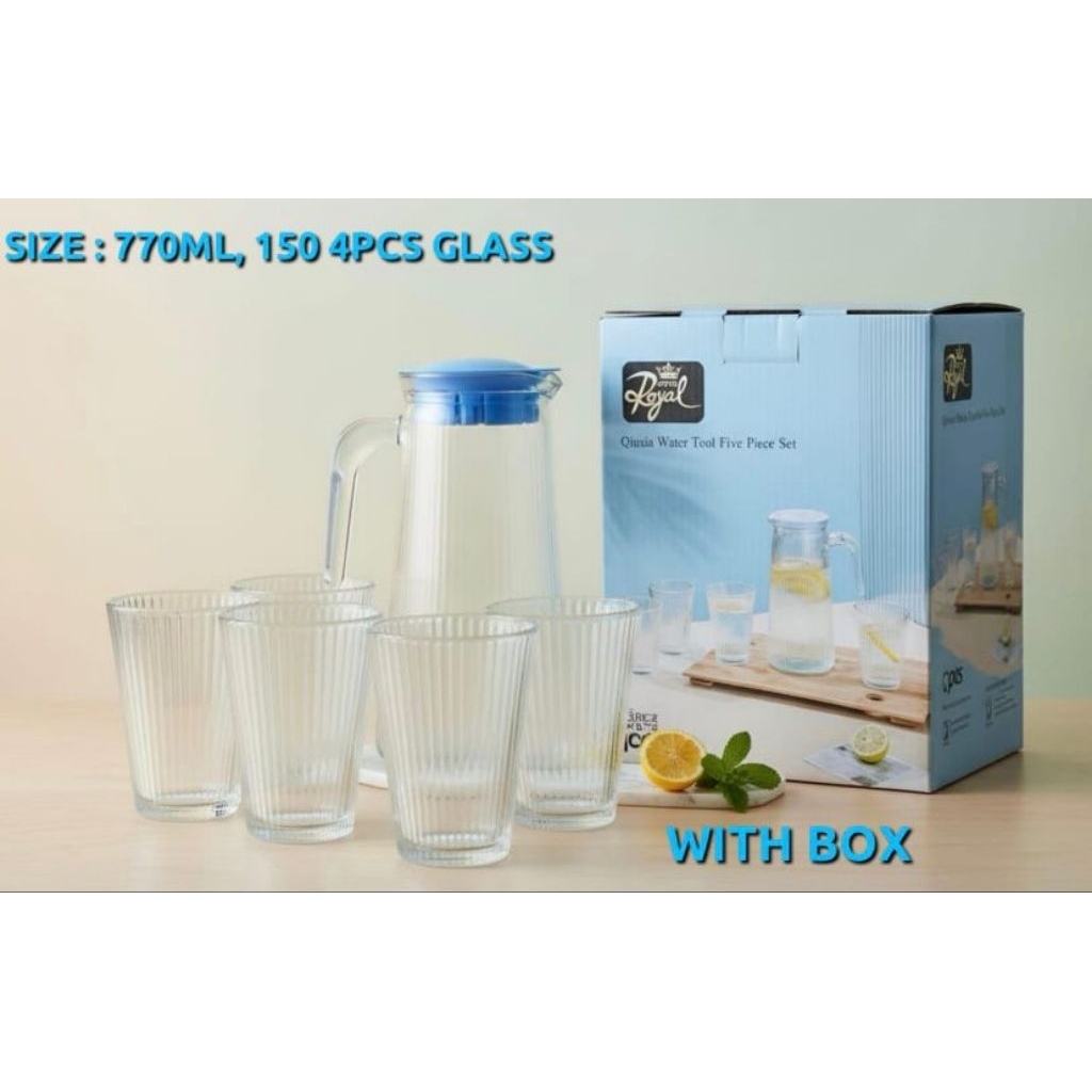[SET] TEKO PITCHER SET KACA ( 1 Teko & 4 Gelas) / Teko Pitcher Set Kaca 5 In 1