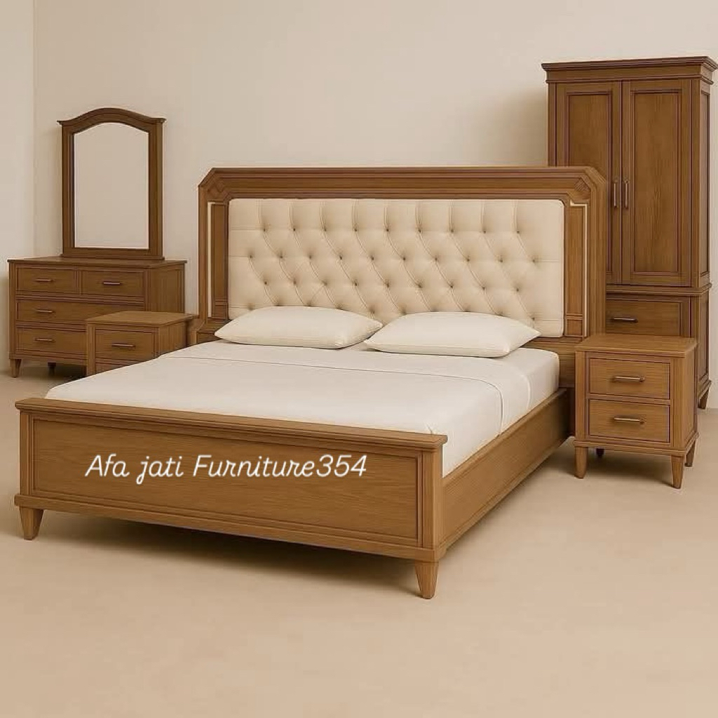 Set Tempat Tidur Kayu Jati Grade A-Dipan Tempat Tidur Lemari Meja Rias Jati TPK