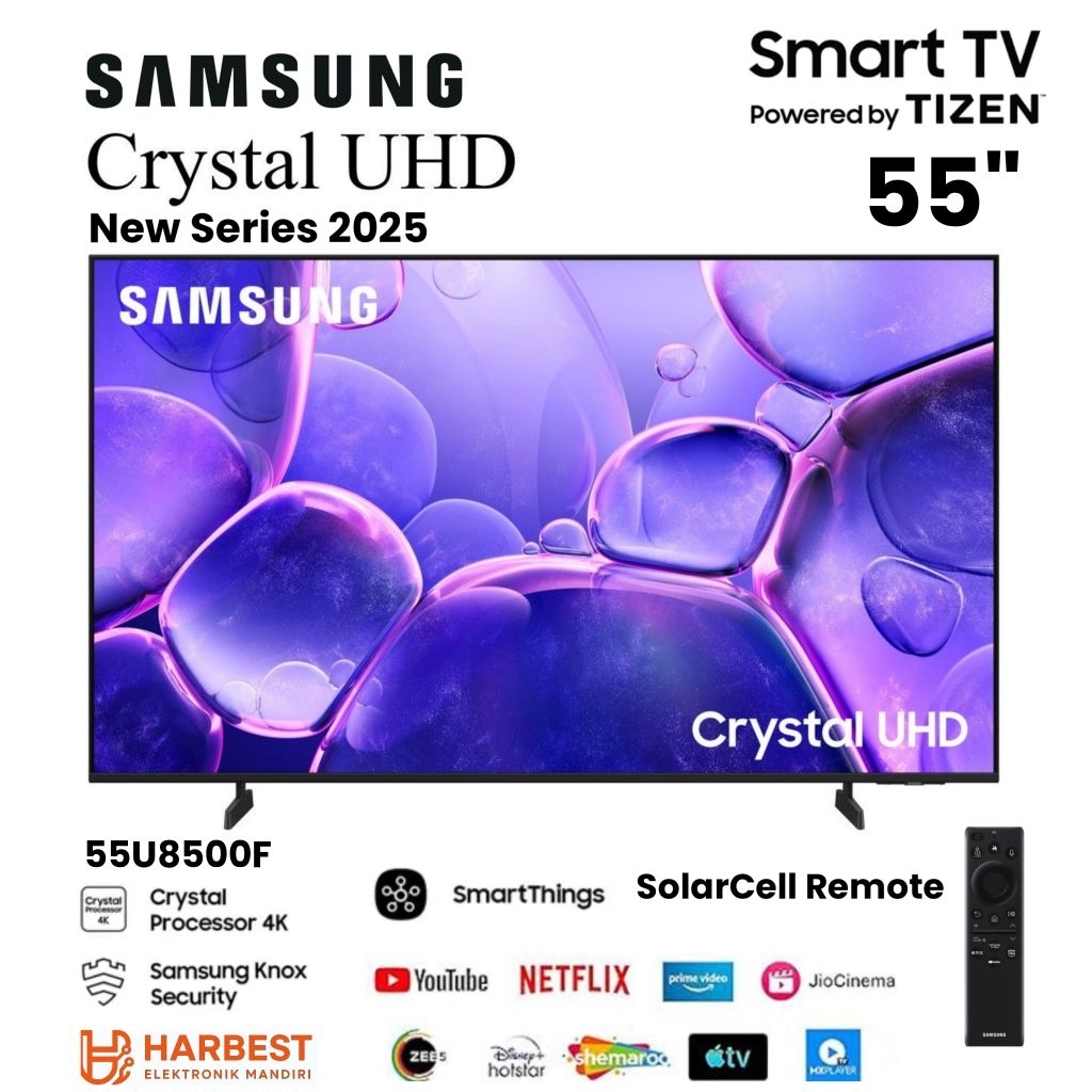 Samsung 55 Inch 55U8500F Smart TV 4K Crystal UHD HDR10+ Dolby Atmos Q-Symphony SolarCell AI REMOTE H