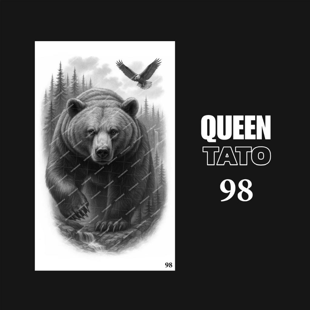 QueenTato - Stiker tato temporer semi permanen Motif Gambar 98 Beruang