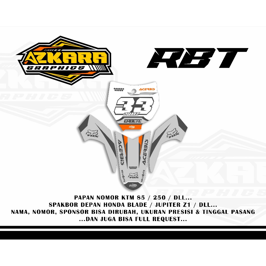 Decal Sticker Papan Nomor RBT / Papan Nama & Spakbor Blade / Jupiter z1 RBT