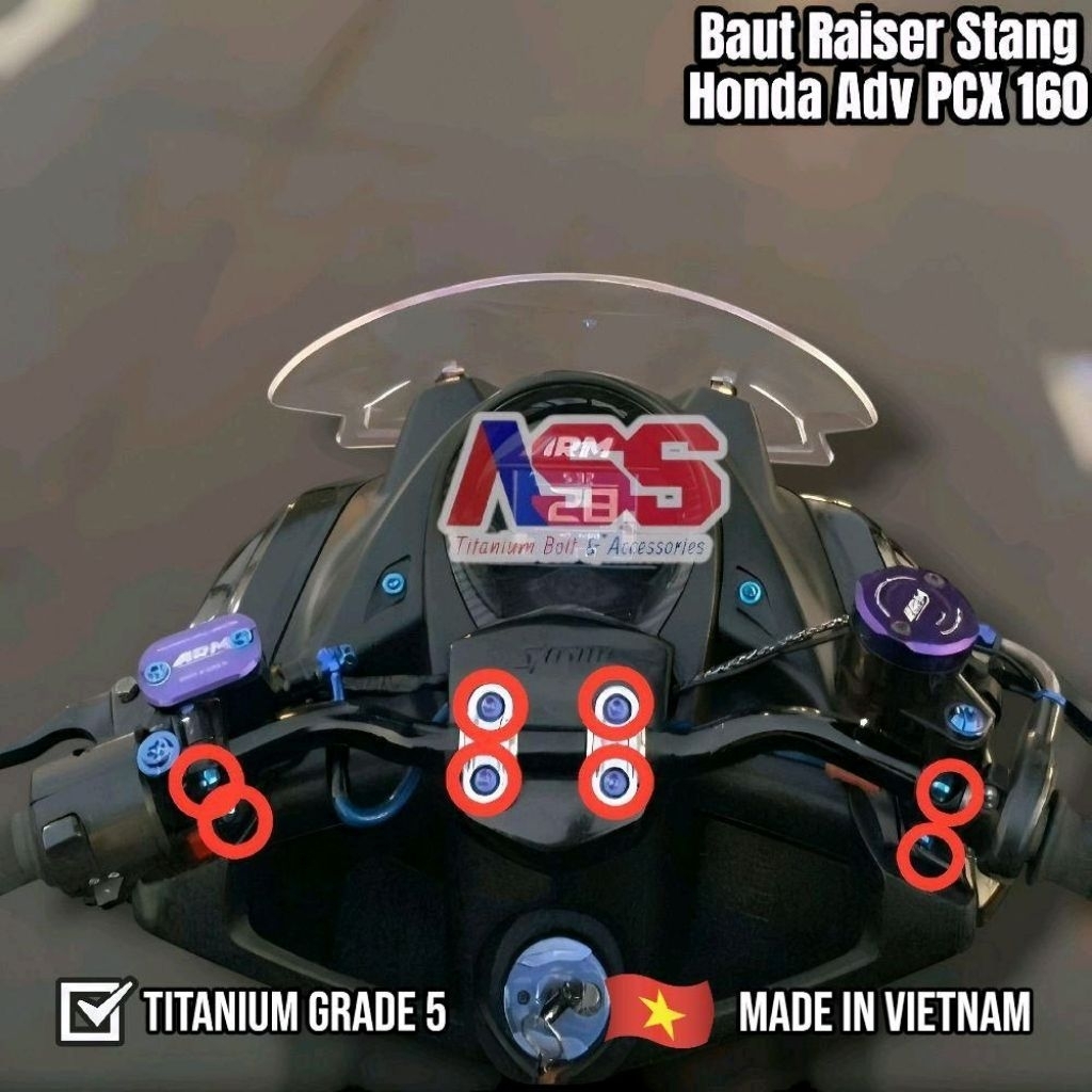 Baut Titanium Stang Raiser 8 Pcs Honda Adv Pcx 160 Titanium Grade 5