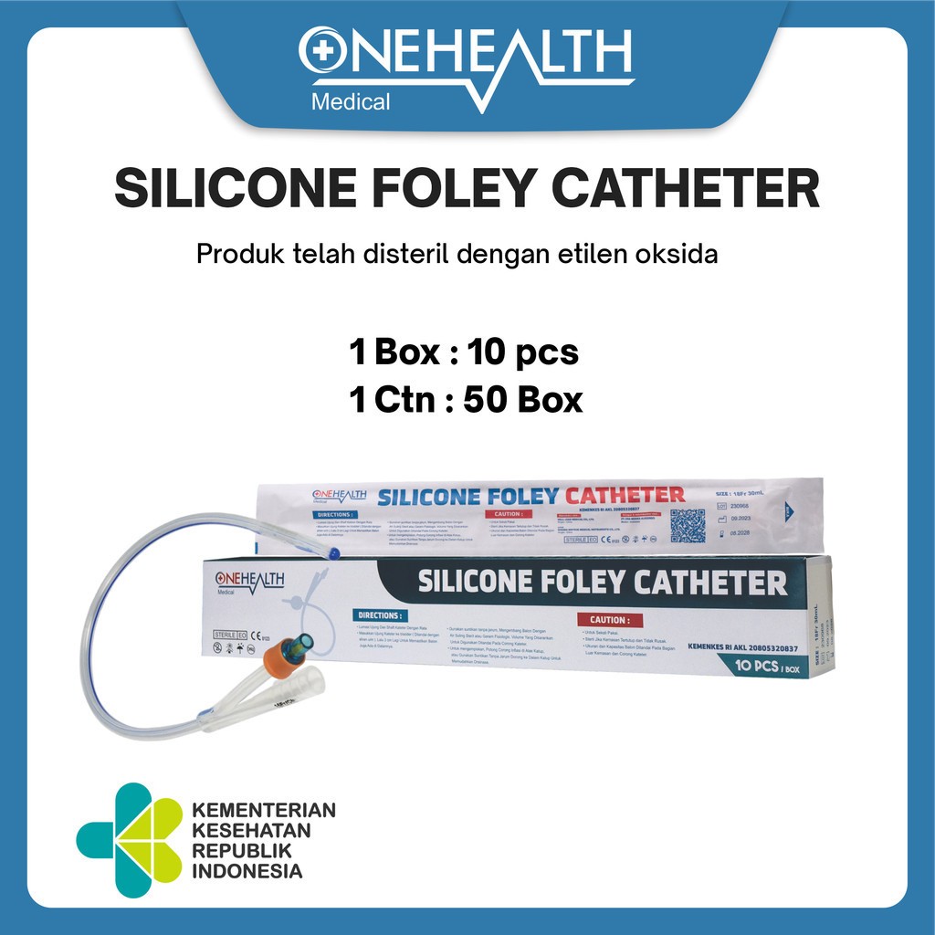 Foley Catheter Silicone OneHealth 2-Way | No 14 16 18 | Kateter Urine Steril