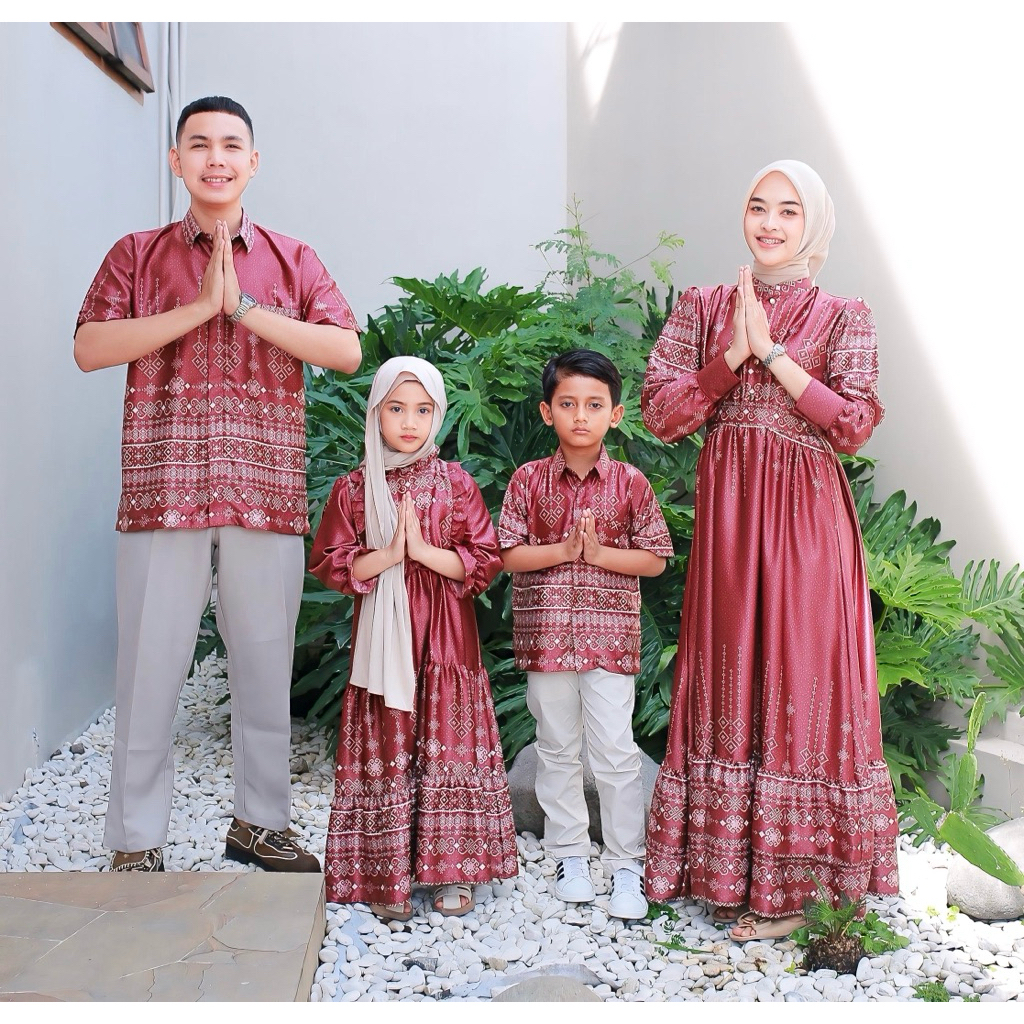 Happyfio Family Set - Sarimbit Lebaran – Mandara Raya Series Silk Premium Maroon