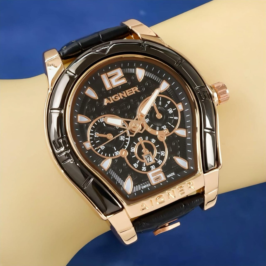 ( BISA COD ) Jam Tangan Pria AIGNER Palermo Kulit Chrono aktif Tanggal Aktif Include BOX Original Ja