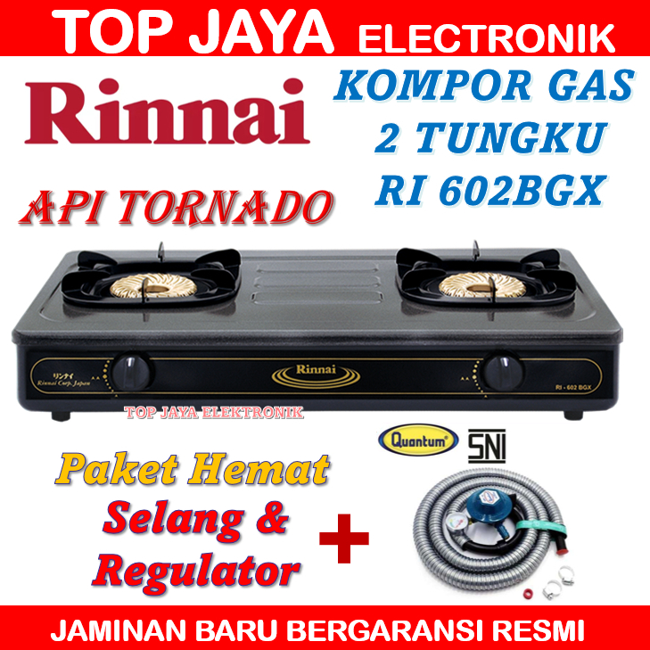 KOMPOR GAS RINNAI 2 TUNGKU RI 602BGX/RINNAI KOMPOR 2 TUNGKU API TORNADO NEW SERIES