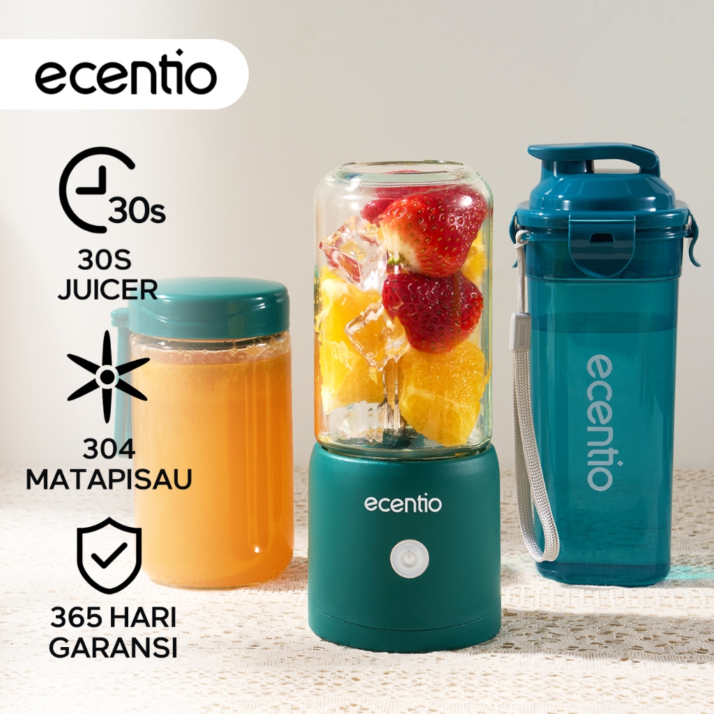 ecentio Juicer Portable Mini Juicer Free 1 Botol 8 Mata Pisau 2 Food Grade Kaca Gelas Tahan Pecah 38