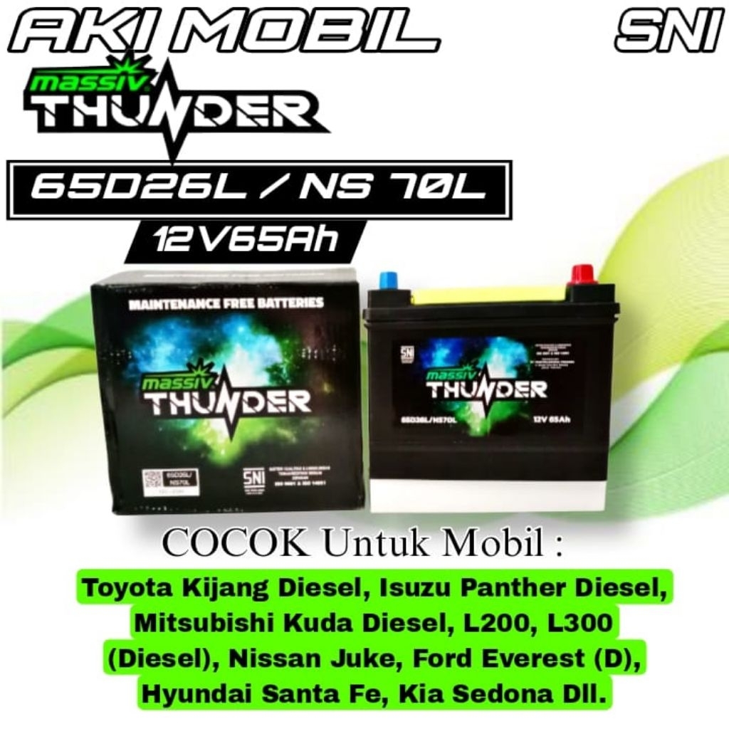 AKI MOBIL INOVA DISEL FORTUNER STRADA HILUX PAJERO DLL MASIV THUNDER NS70L 12V 65AH KERING