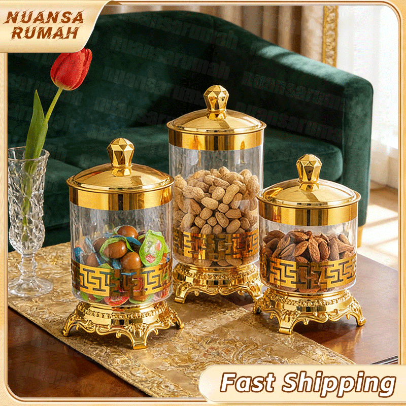3pcs Toples Set Toples Jumbo Toples Kedap Udara Toples Lebaran Aesthetic Set Mewah Toples Kue Kering
