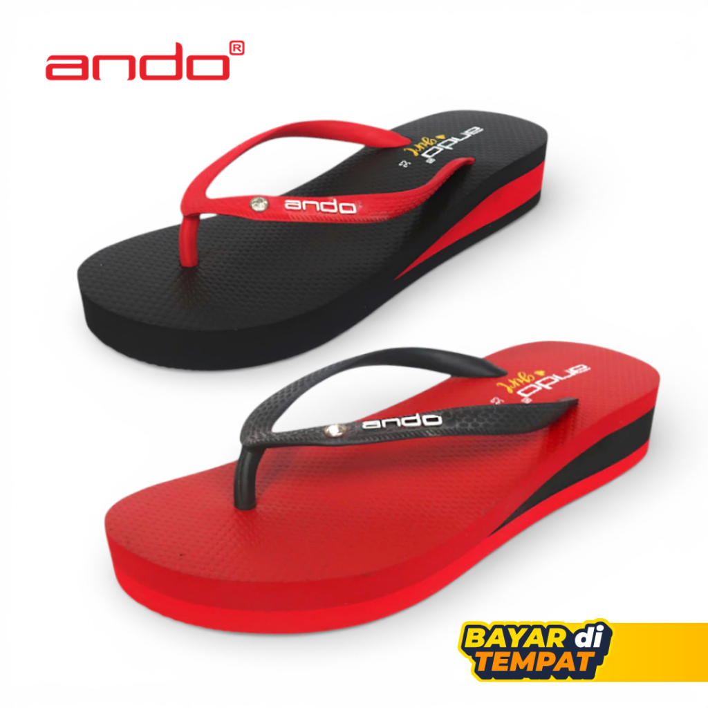 Sandal Jepit Anak Cewek Tanggung Merah Hitam - Ando Nice Queen 32-35