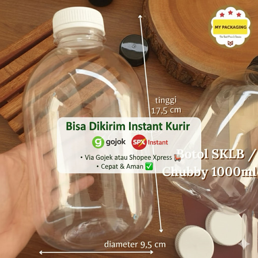 Botol Plastik Chubby 1 Liter (SKLB) | 1 BALL isi 50 pcs – Link Khusus Gojek/SPX Bandung