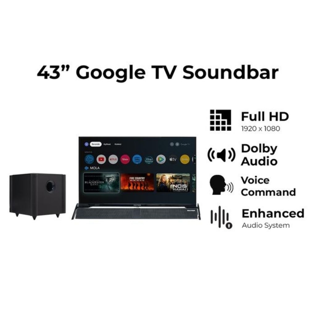 Google tv led polytron 43 inch Soundbar
