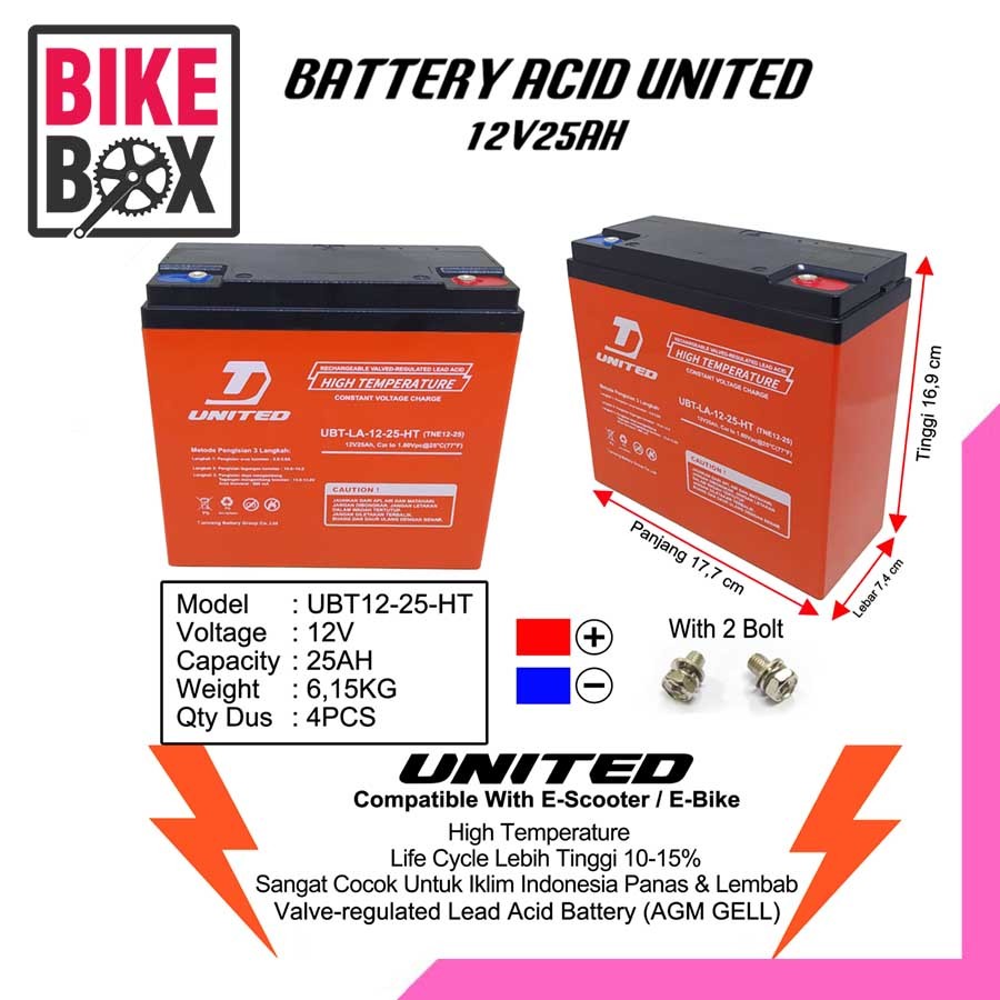UNITED BATTERY / ACCU / AKI SEPEDA LISTRIK UNITED 12V25AH