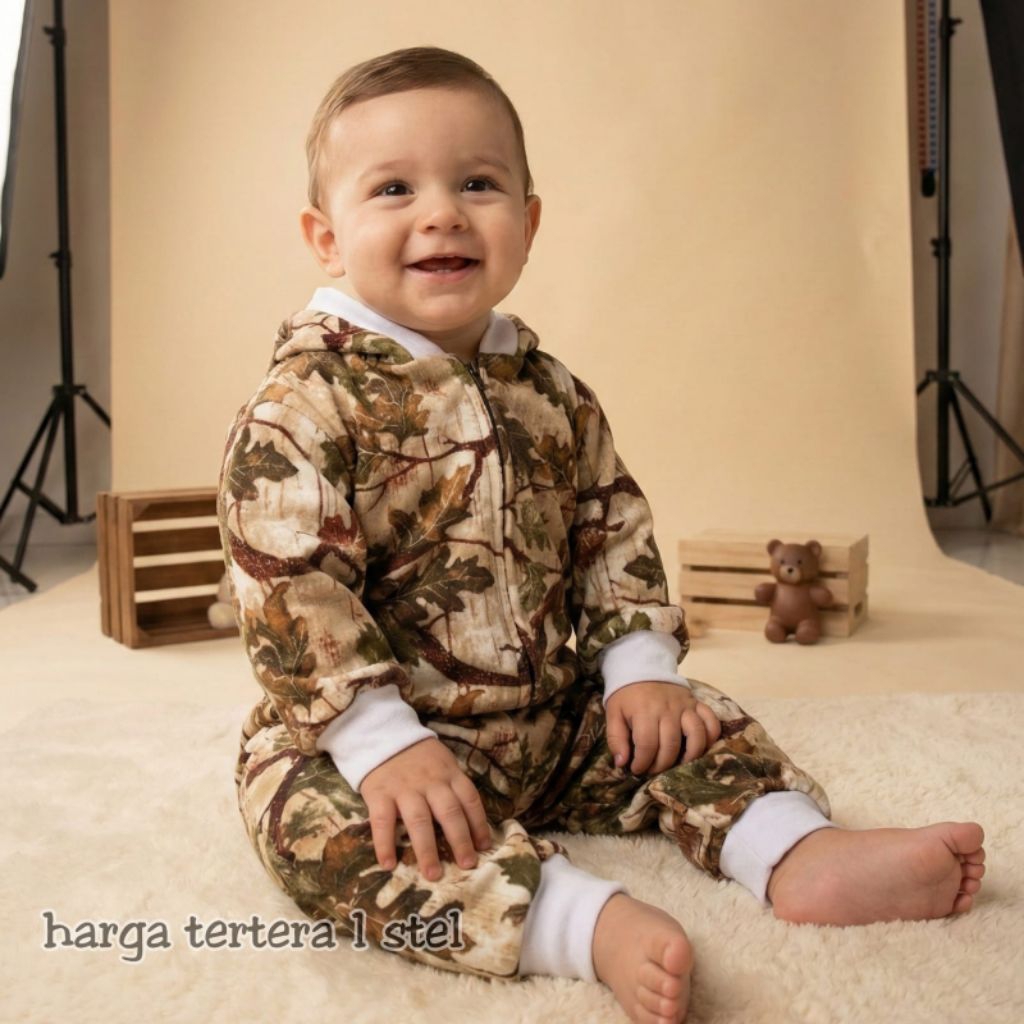 Stelan jaket bayi 0-4 bulan Kain plecee lembut tebal