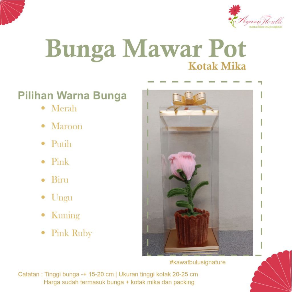 Bunga Pot Kawat Bulu + Kotak Mika Handmade