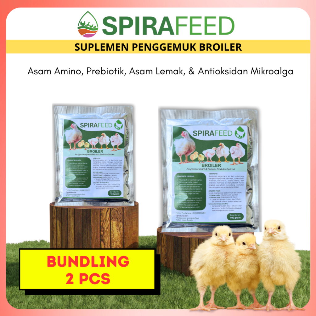 SPIRAFEED Broiler Bundling 2 PCS – Suplemen Pakan Ayam Pedaging Larut Air | Penggemuk Ayam Broiler