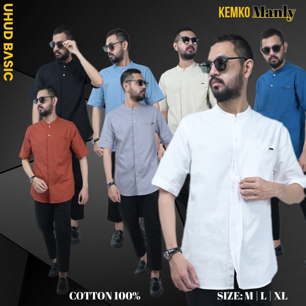 Uhud Basic - Baju Kemeja Koko Kemko Manly Katun Lengan Pendek