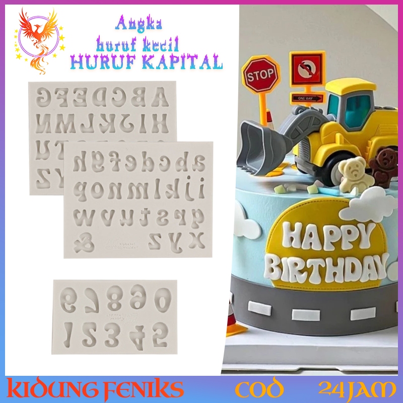 Cetakan Silikon 3D Alfabet Latin Angka Arab Huruf Besar Kecil Fondant Sabun Lilin Resin Aromaterapi