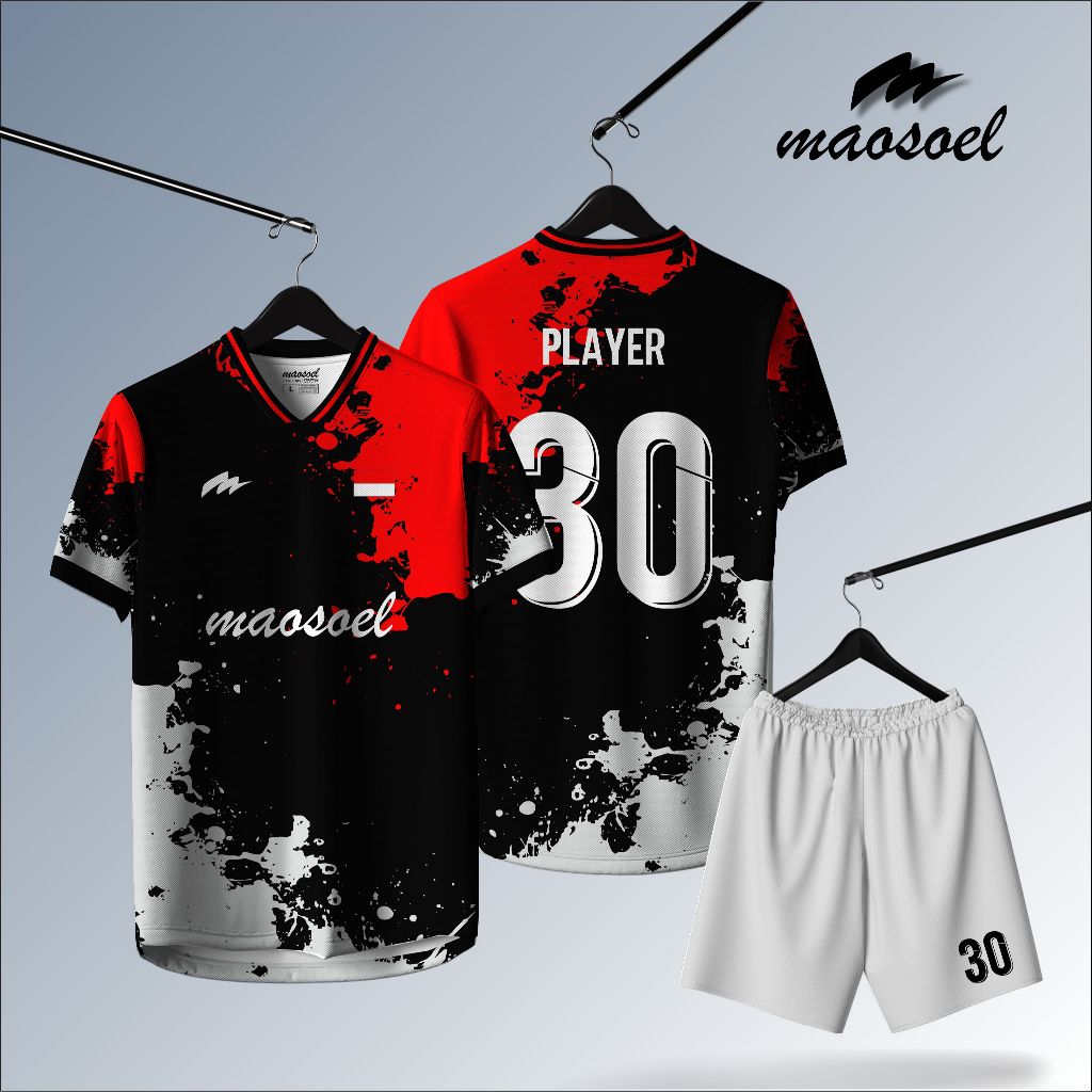 Jersey Bola Volly Badminton Futsal Sepakbola Dryfit MERAH HITAM PUTIH Anak Dewasa