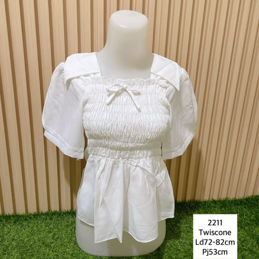 sale Atasan blouse putih wanita lengan balon