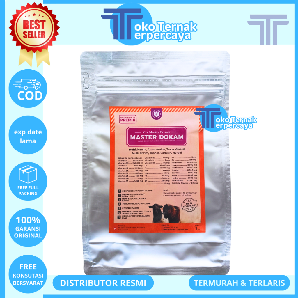 PREMIX DOMBA KAMBING MASTER DOKAM 1 KG - Premix Pemacu Pertumbuhan & Penggemukan Kambing Domba