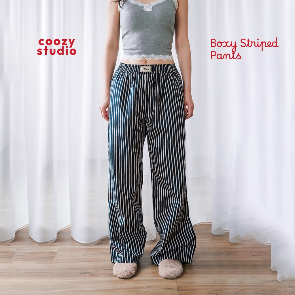 [COOZY] Boxy Stripes Pants/ Celana Panjang Wanita / Celana Tidur Wanita / Bawahan Wanita / Celana Pa