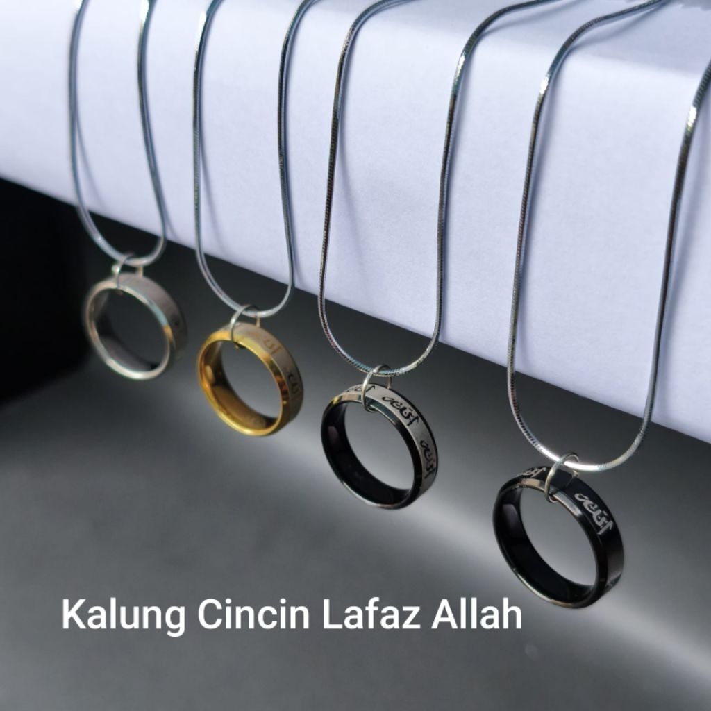 Kalung Cincin Gantung Pria Wanita || Kalung cincin Gantung Lafaz Allah