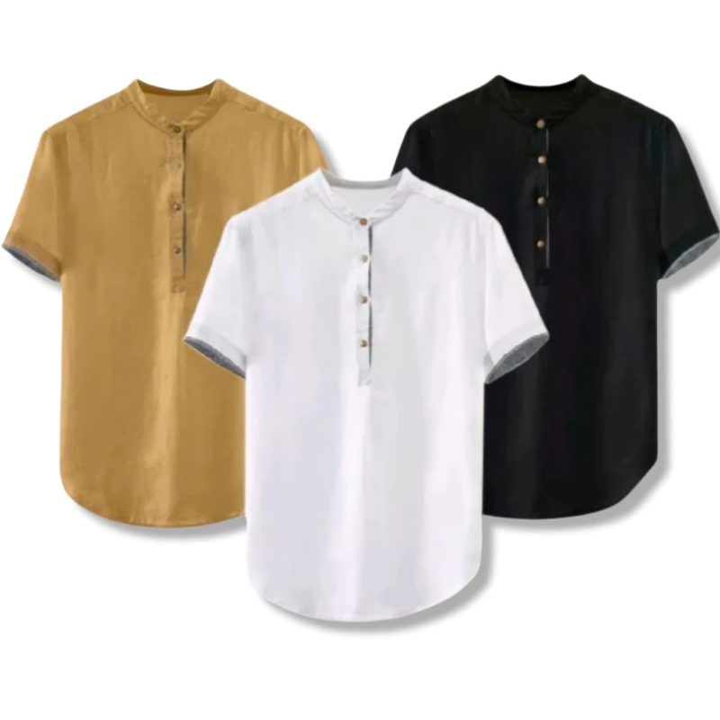 Baju Koko Kurta Pria Lengan Pendek Kasual Polos Kerah Shanghai