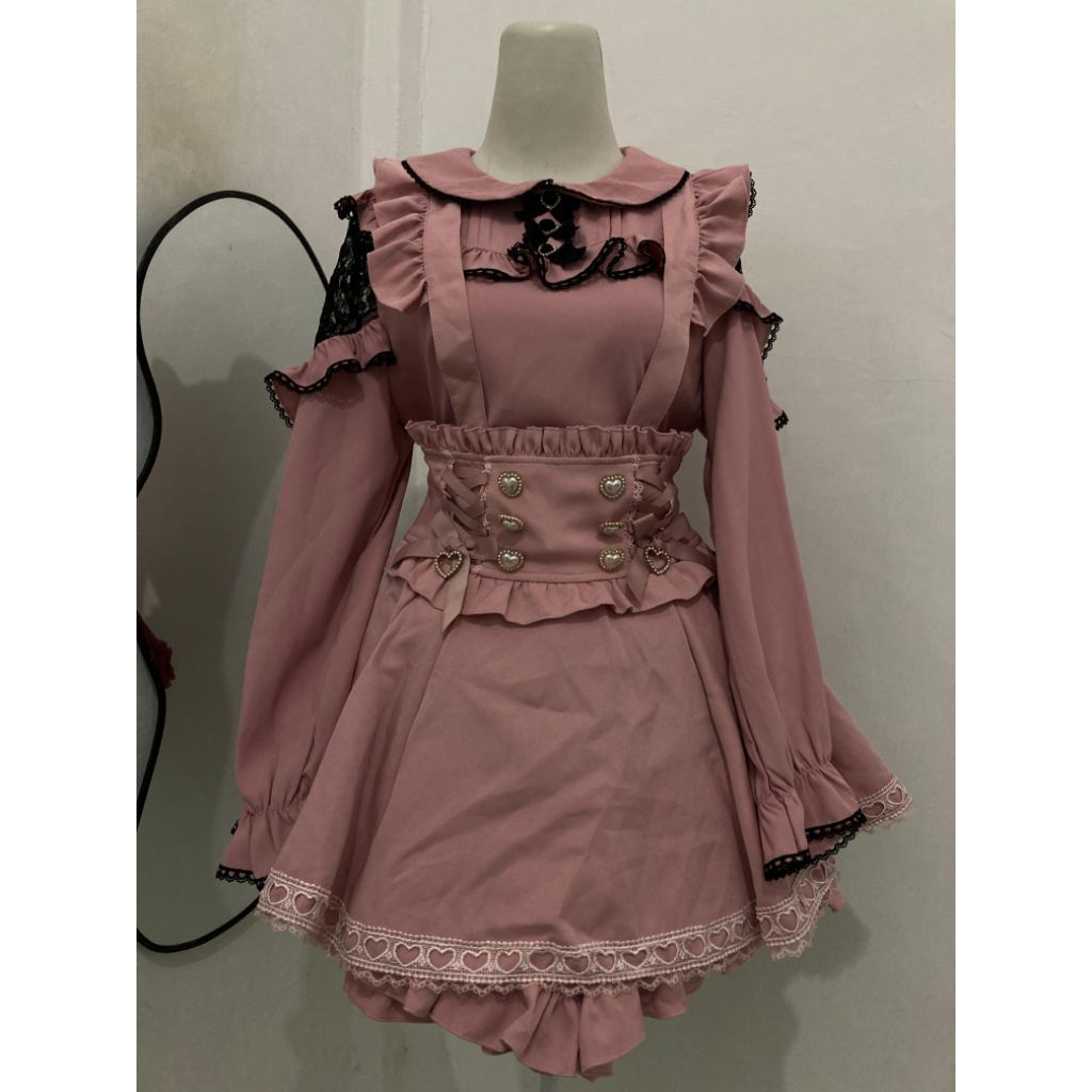 Set jiraikei pink dress wanita lucu kawaii
