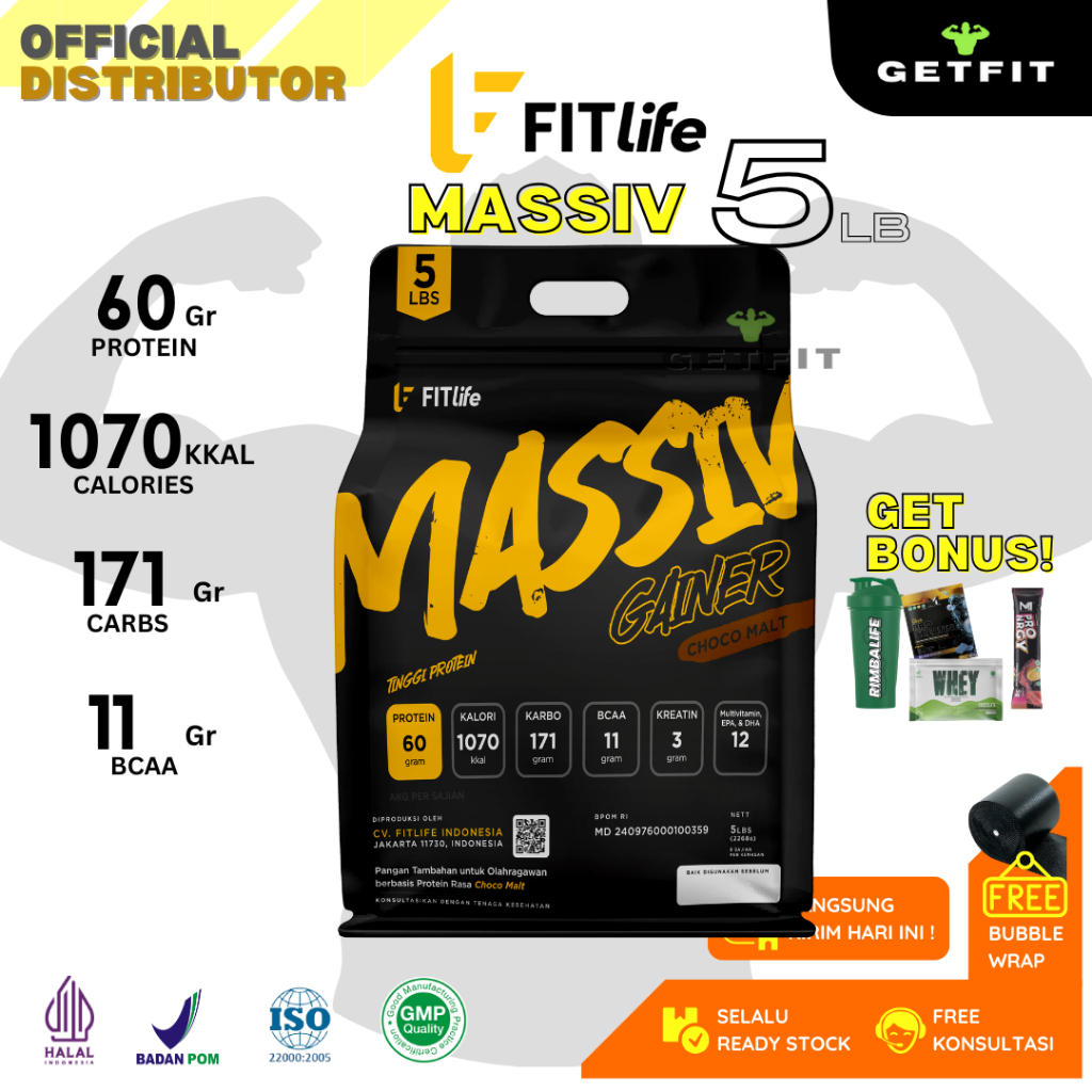 FITLIFE Massiv 5 Lbs 2.2 KG MASS Gainer Susu Penambah Berat Badan Suplement