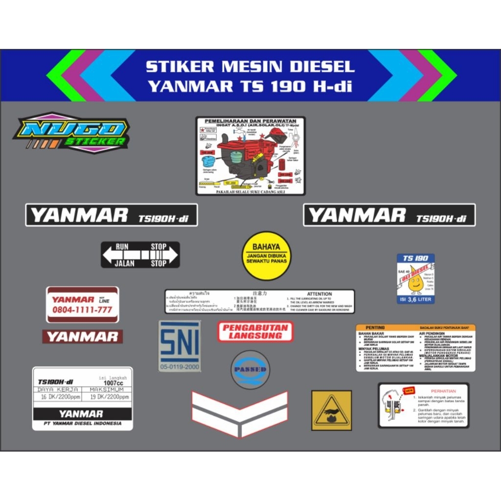Stiker mesin diesel Yanmar TS 190 H