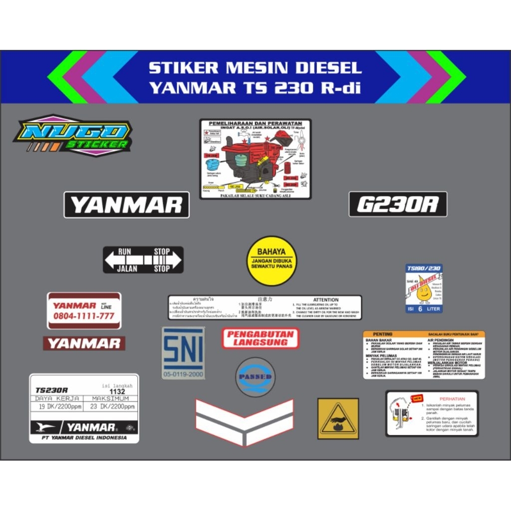 Stiker mesin diesel Yanmar TS 230 R