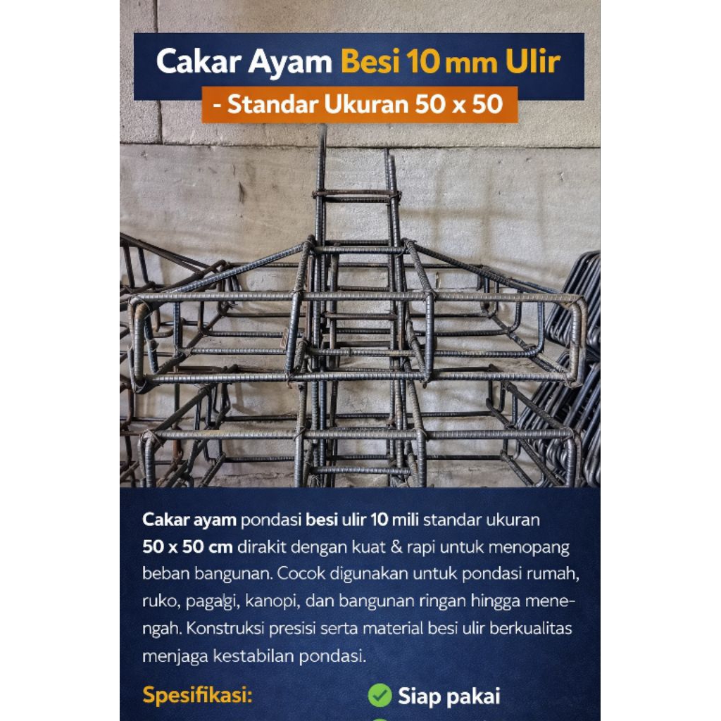 besi cakar ayam pondasi besi 10 mili. uril standar SNI ukuran 50x50