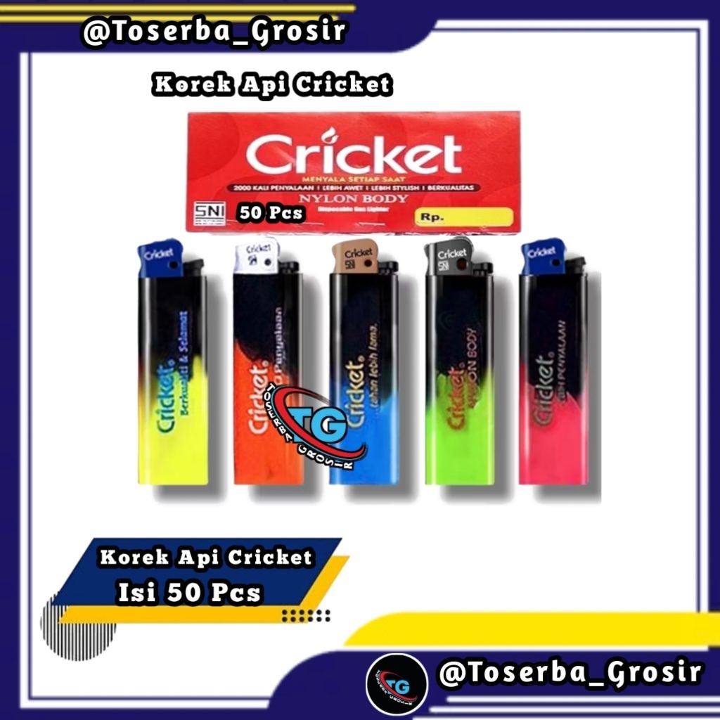 (Isi 50 pcs)Korek Cricket original,Korek Cricket Pelangi,Korek Cricket Isi 50 pcs