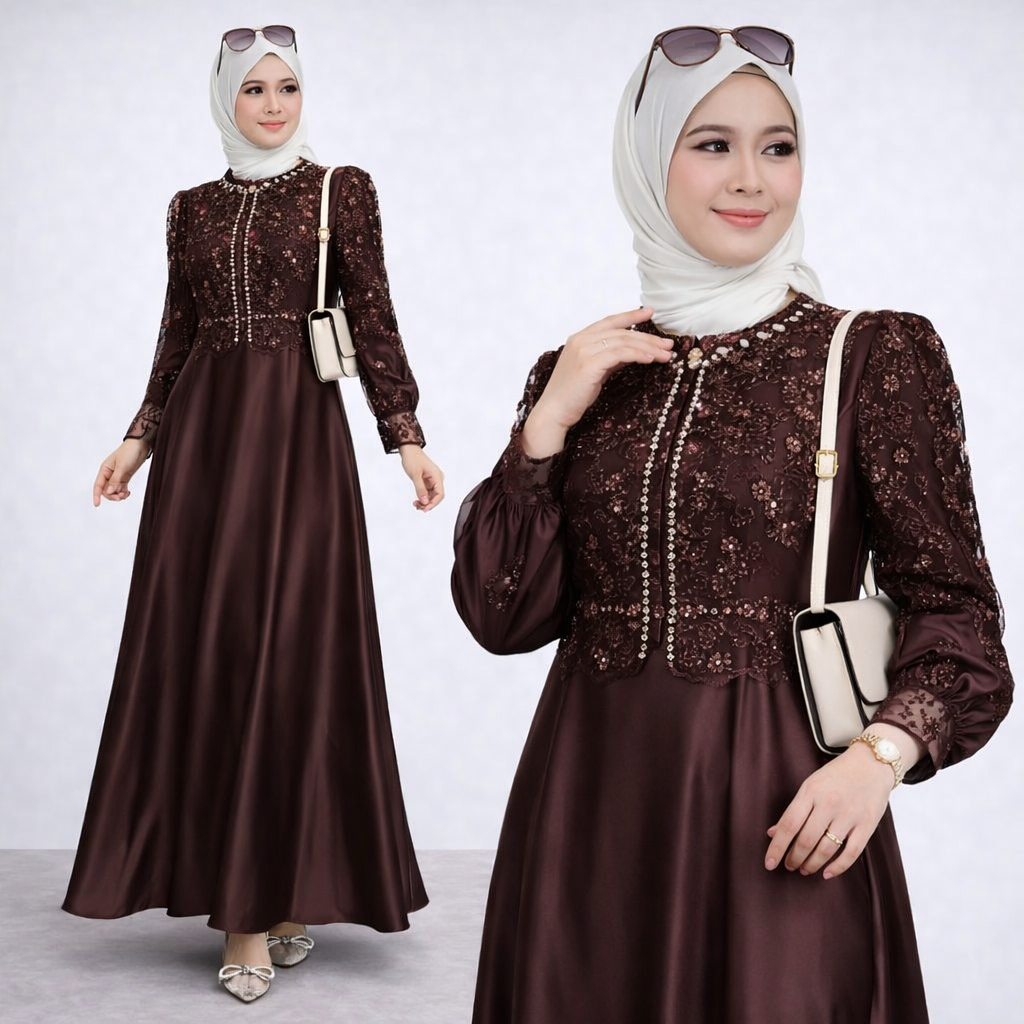 Gamis Wanita Terbaru2026 Kekinian Maxy Dres Brokat Cewe 2026 Viral Muslimah Seragam Pengajian 2026 M