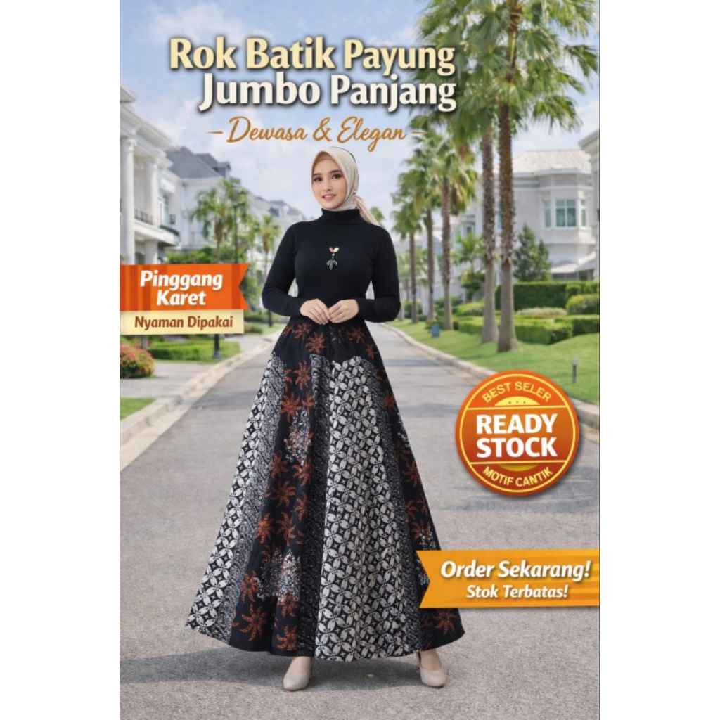 Rok Batik Payung Jumbo Panjang Dewasa | Pinggang Karet | Rok Batik Harian & Kondangan