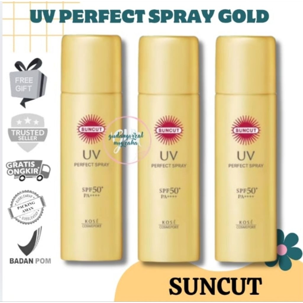 ~GVN~ KOSE SUNCUT UV Perfect Spray Gold SPF50+ PA++++ Sunscreen Wajah Spray MENJAGA KULIT ukuran 90g