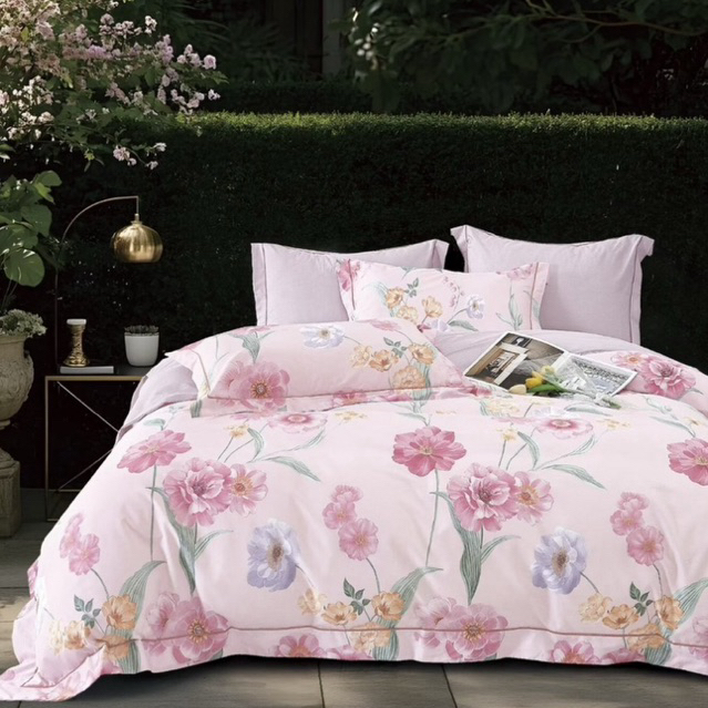 BIOSIBEDDING Sprei Katun Jepang Motif Bunga Pink - Sprei
