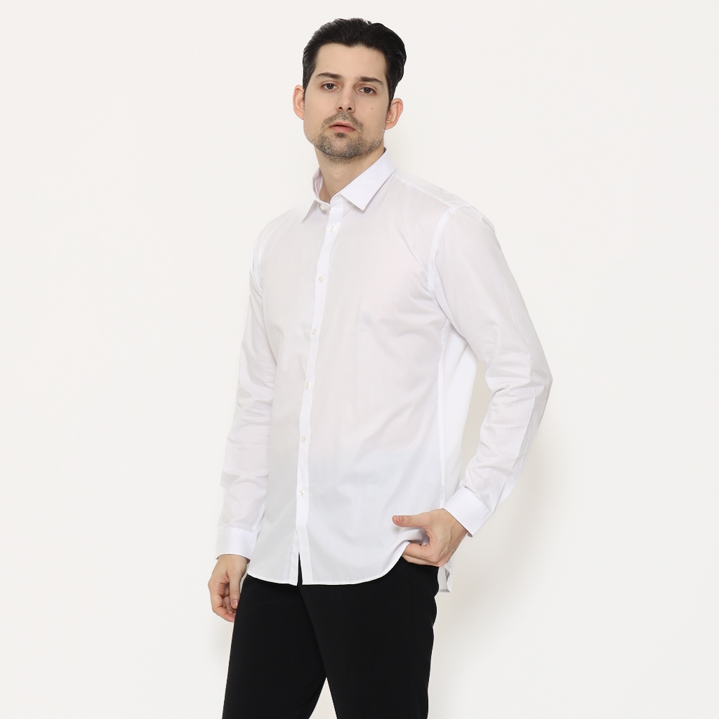SCHOELLER WYNDHAM-MLS Kemeja Formal Pria Putih Slim Fit Lengan Panjang 100% Cotton