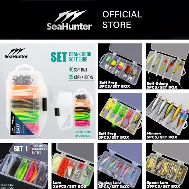 SeaHunter Umpan Pancing Soft Lure 1 Set Box Setel kodok casting 1 set , Vib Jigging Minnow Soft Frog