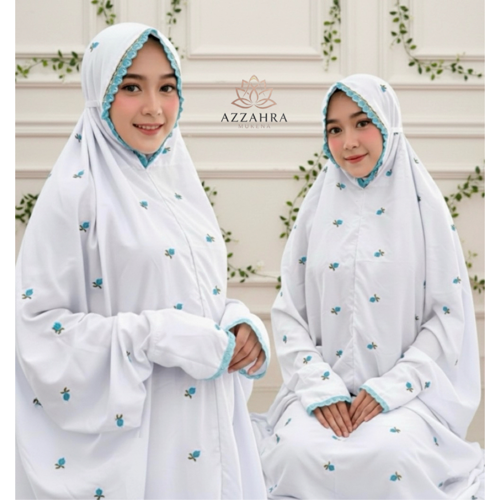Mukena Terusan Putih Sutra look Lajuran | Kain Katun Polino Mikro Dingin & Anti Gerah | Bordir Bunga