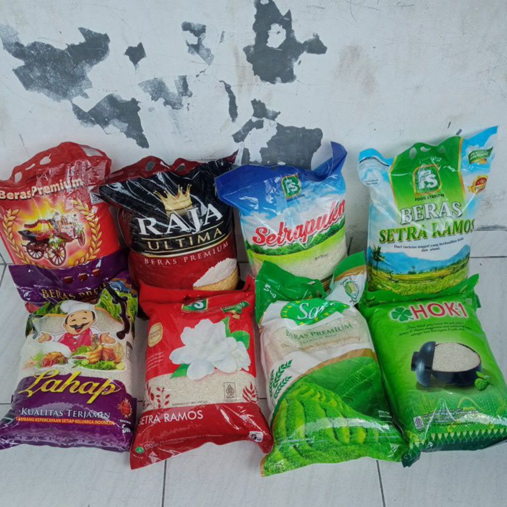 beras premium 5kg merk Sania,raja platinum, HOK-1,FS,lahap,kereta kencana