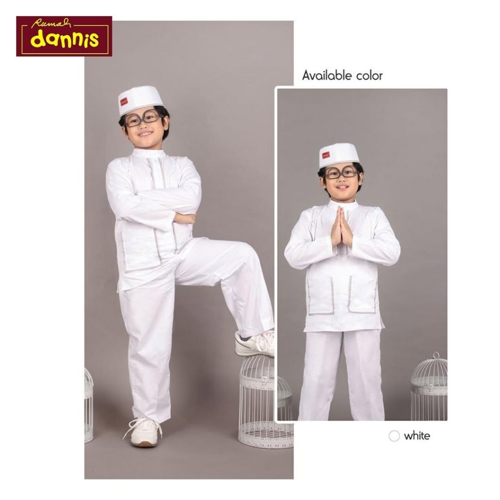 Dannis Koko One Set Putih Pakaian Manasik Haji Baju Muslim Anak Laki-laki