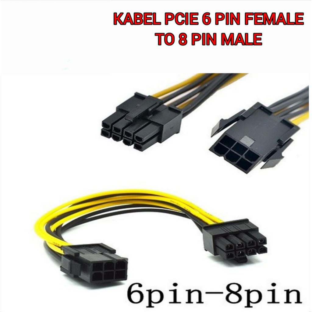 KABEL PCIE 6 PIN FEMALE TO 8 PIN MALE