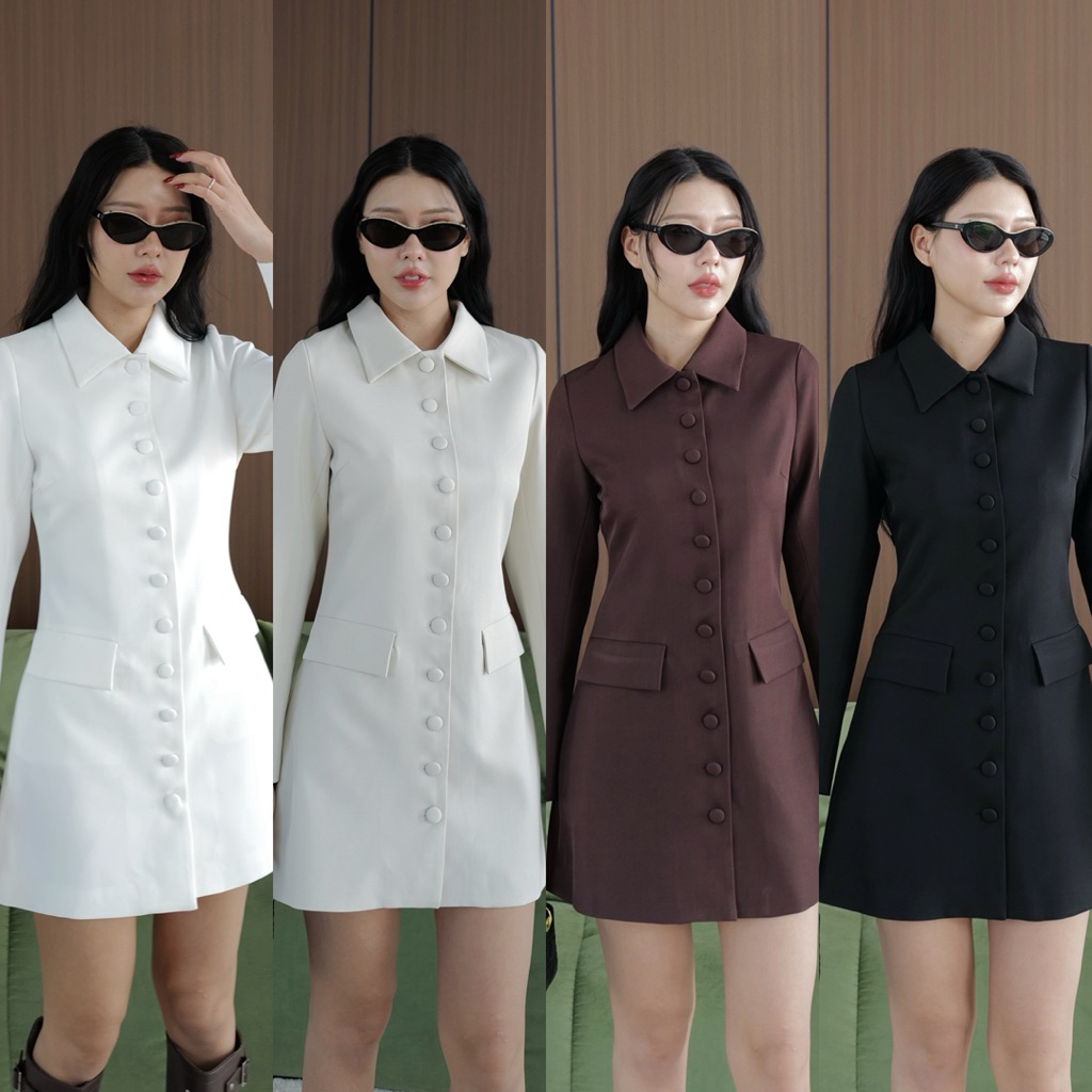 Work Lady Suit Dress | Intuon Import Bangkok Premium | Dress Blazer Mini Elegan | Button Long Sleeve