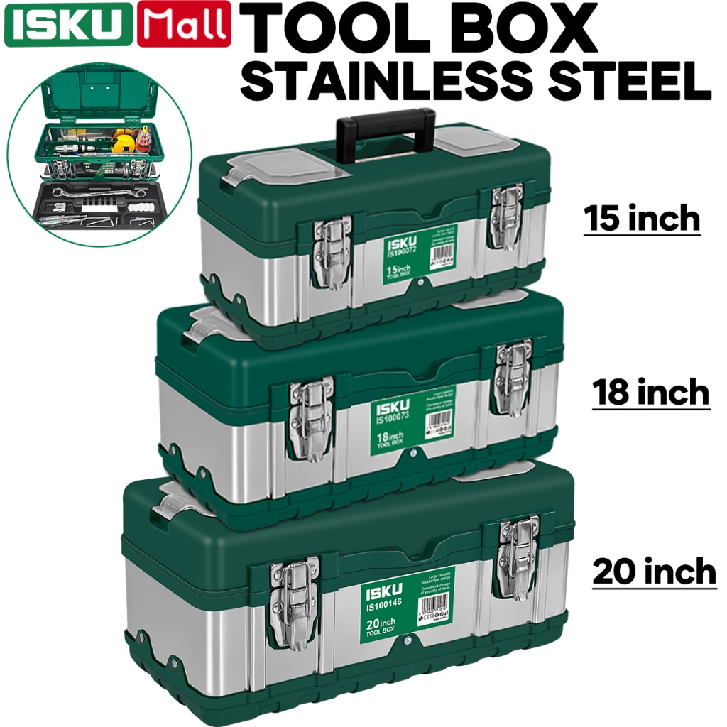 ISKU Tool Box Kotak Perkakas Heavy Duty Stainless Steel Plastik PP Anti Pecah Tahan Banting Storage 