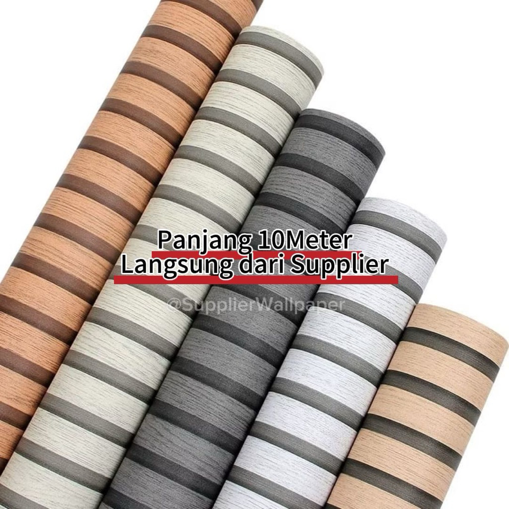 WALLPAPER DINDING 10 METER GRADE A MOTIF PANEL KAYU LIS HITAM 45cm x10Meter Anti air / Premium / Lan