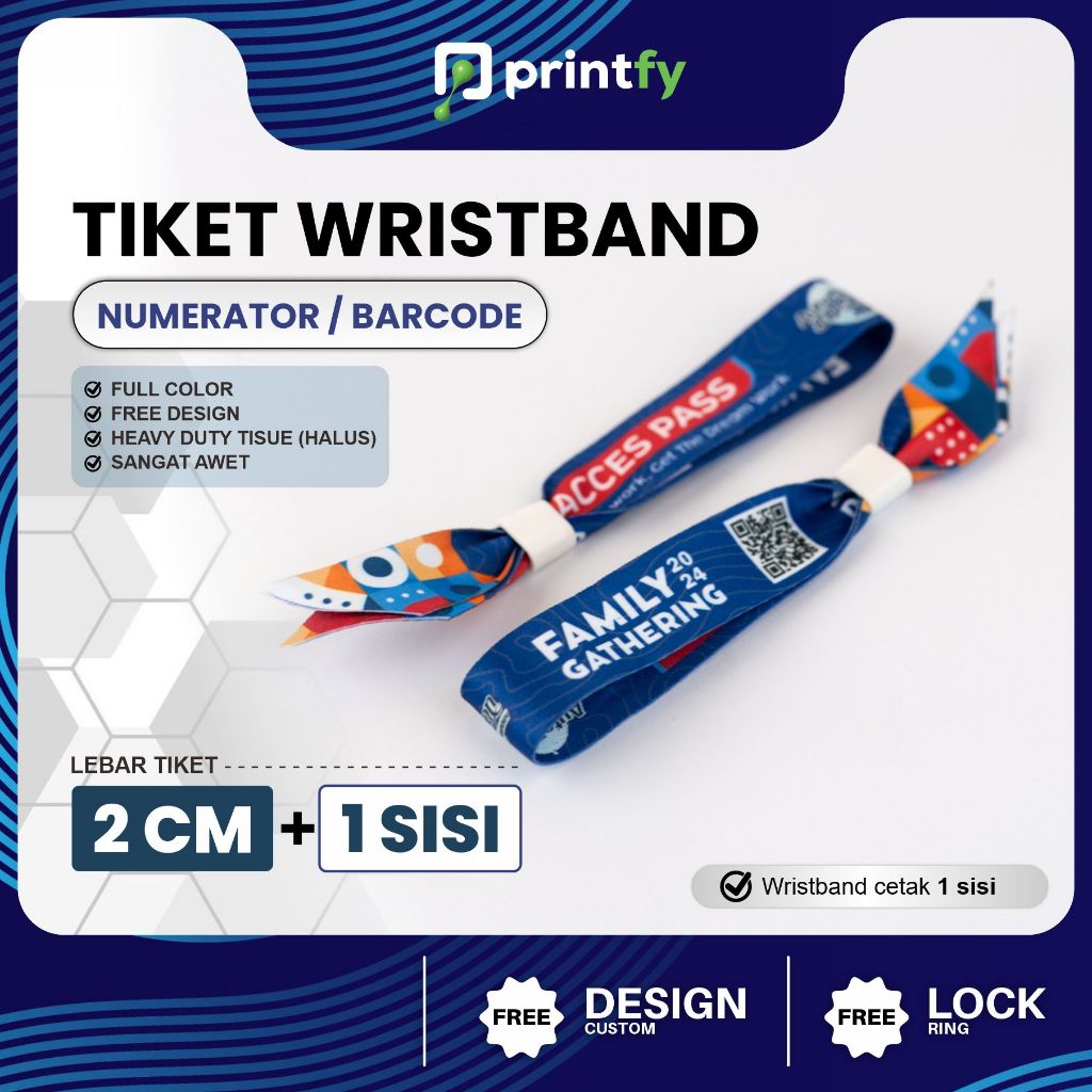 Tiket Wristband Custom + Barcode - 2 cm - 1 sisi / Gelang Lanyard / Gelang Konser