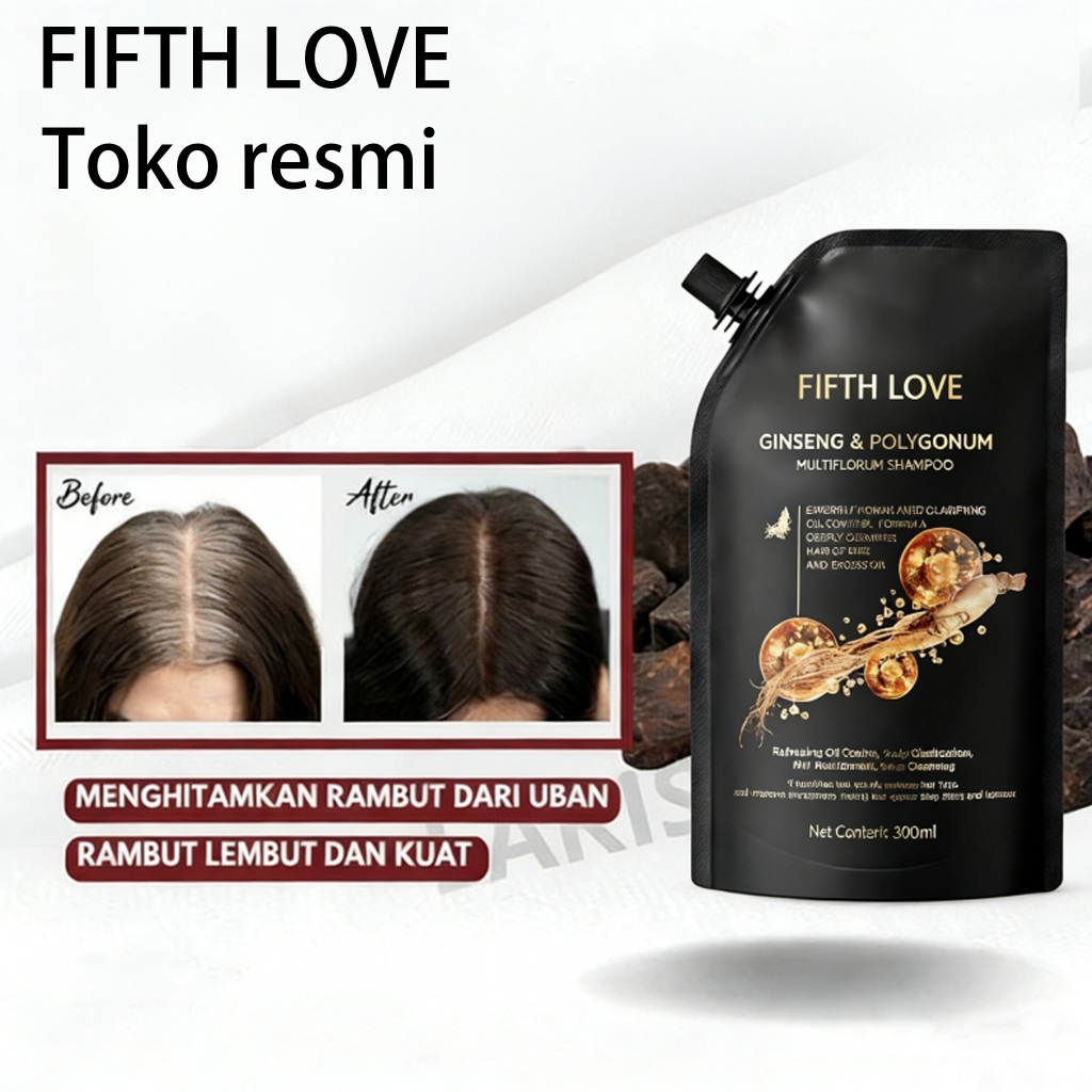 [Original FIFTH LOVE]  Shampo Penghilang Uban 300ML Penghitam Rambut Beruban Permanen Herbal Natural Polygonum Multiflorum Anti Ketombe Anti
