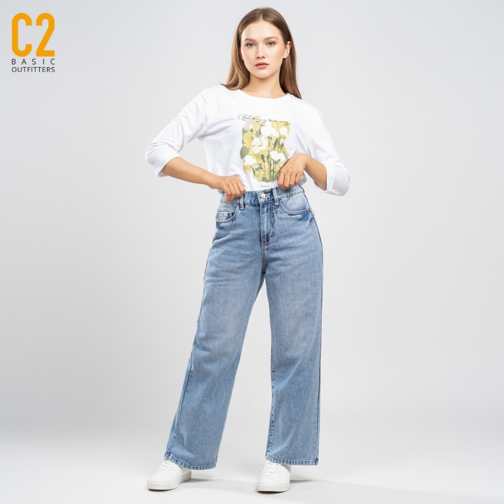 C2 Thishe Blue Straight Cut Jeans Wanita -   Loose Jeans Wanita